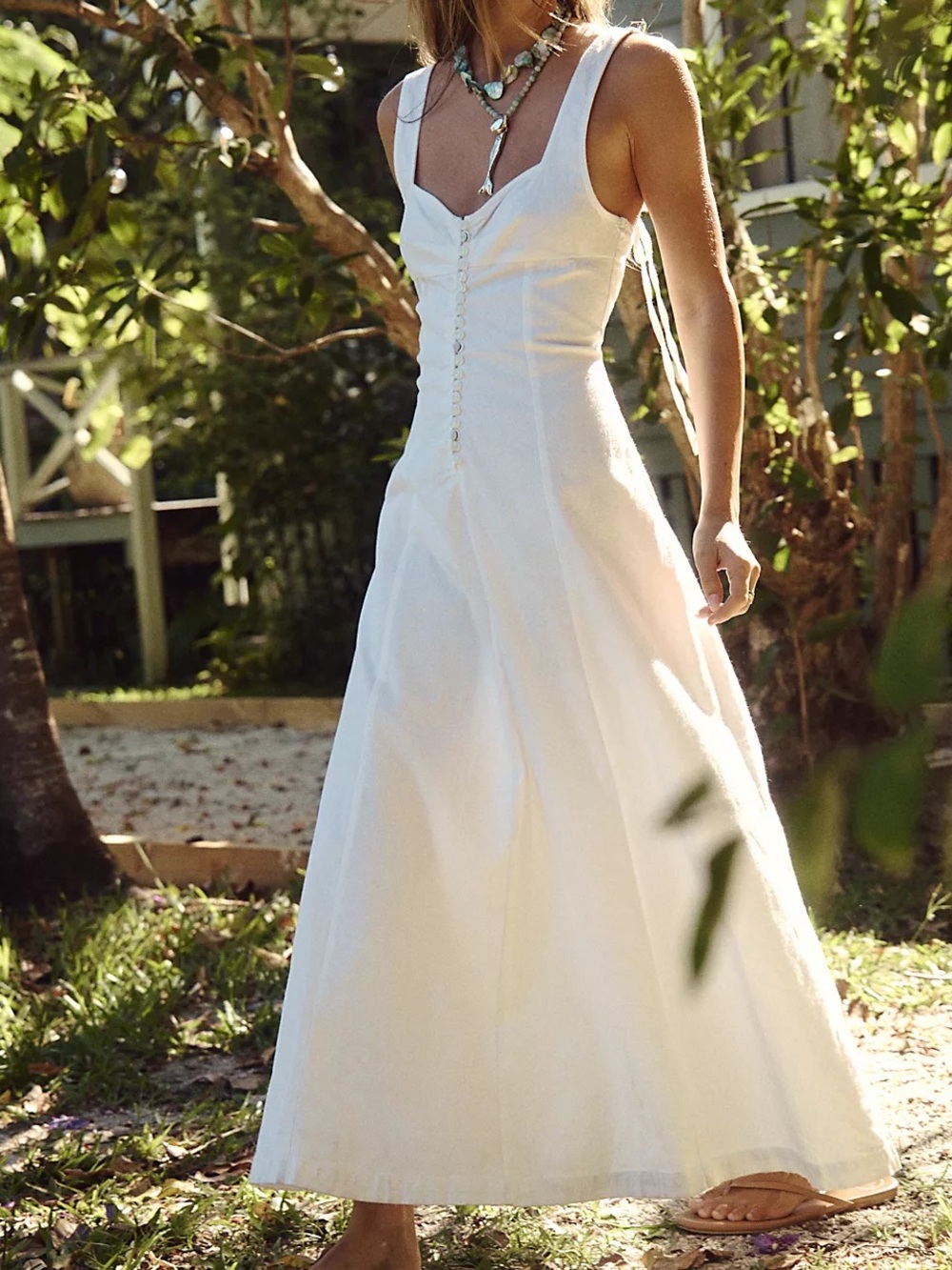 Free People White Maxi Dress with Front Buttons